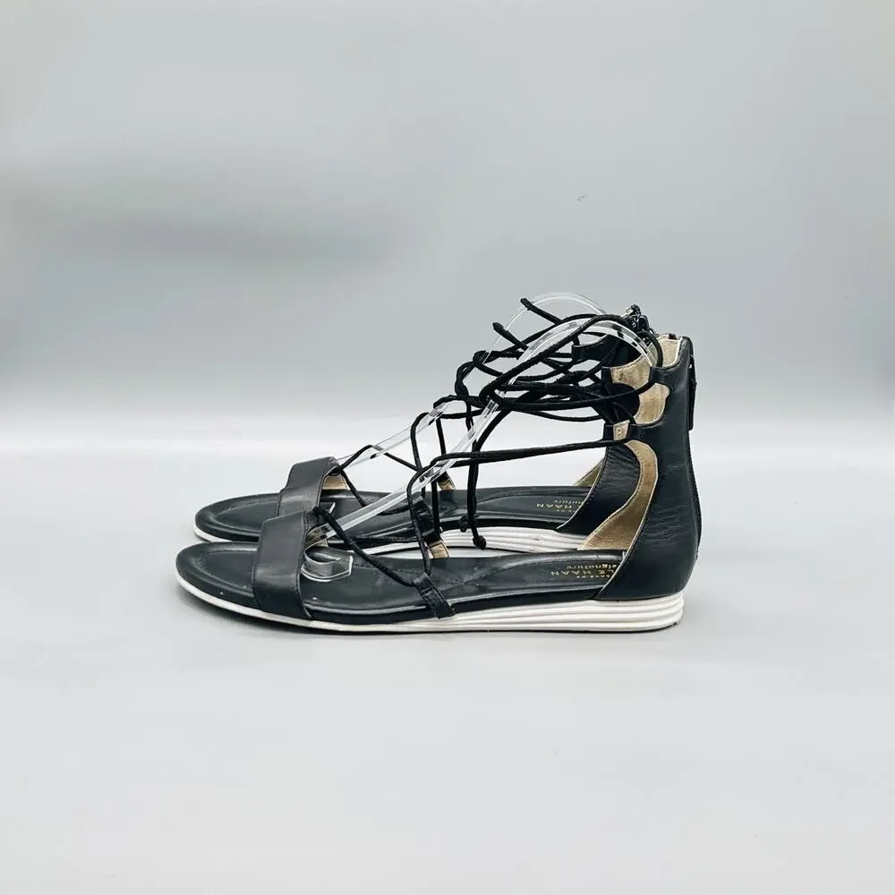 Cole Haan Sandals Womens 8 Black Leather Signature Gladiator Lace Up Zip Shoes